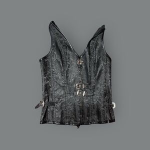 KimRing 2XL BlackCorset Leather Lined,Silver Buckles, Gothic Steampunk Burlesque